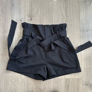 Urban Planet High Waist Black Paper Bag Shorts with Front Tie